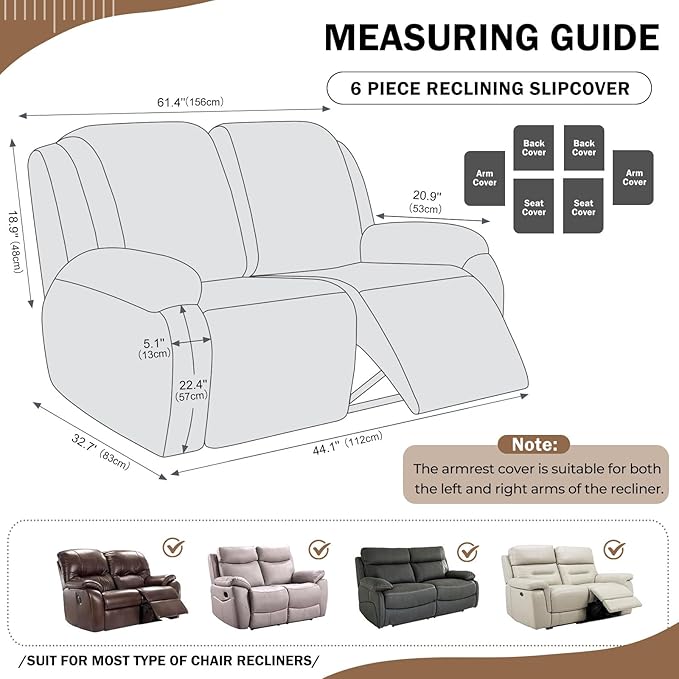 vctops 6 Pieces Geometric Jacquard Plush Recliner Loveseat Slipcovers Soft - Image 2