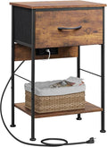 WLIVE Night Stand with Charging Station, Small Nightstand with Fabric Drawer by WLIVE