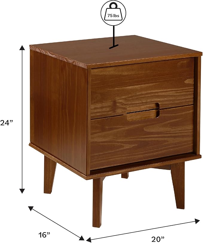 Walker Edison Mid Century Modern Grooved Handle Wood Nightstand Side Table - Image 3