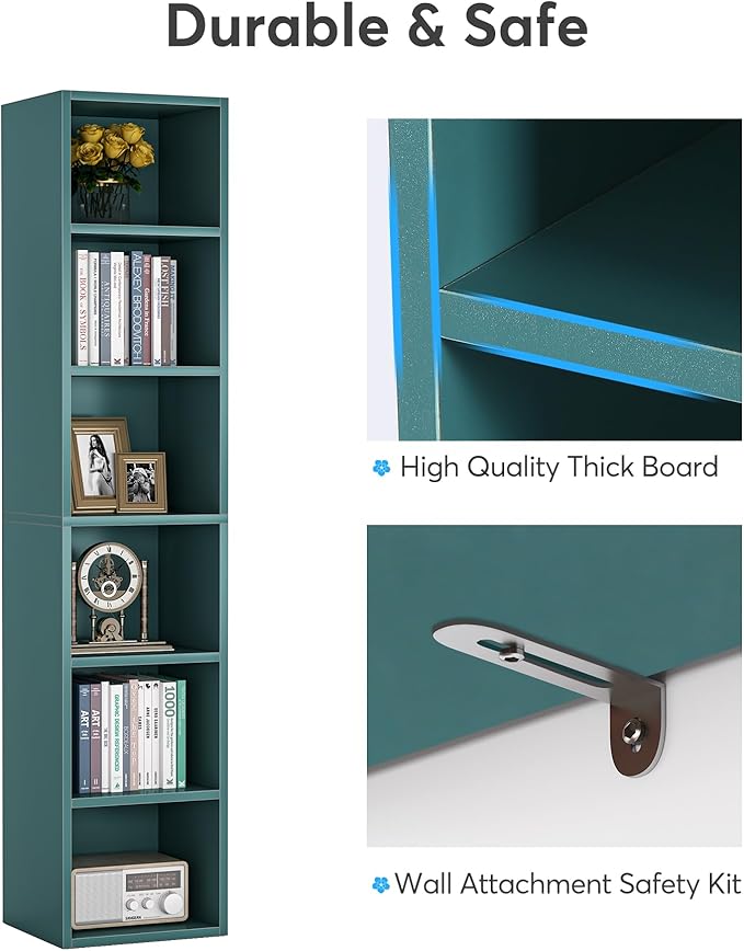 LITTLE TREE 70.9 Inch Tall Narrow Bookcase, Corner Bookshelf 6 Tier Cube - Image 7