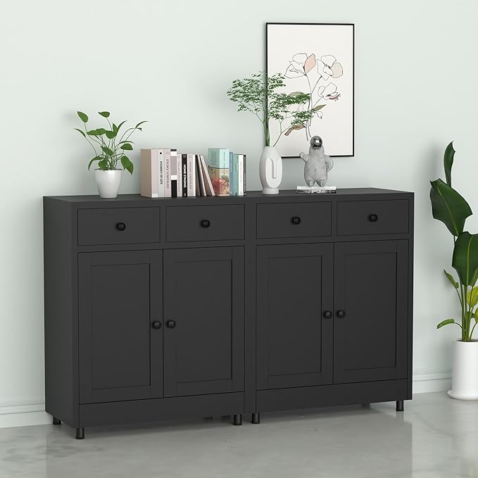 Metal Storage Cabinet with 2 Drawers and Adjustable Shelf, Sideboard Buffet - Image 7