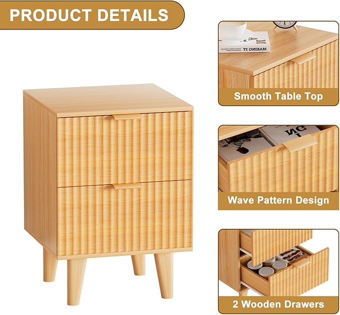 Urban Deco Nightstand Set of 2, Mid Century Modern Nightstand - Image 5