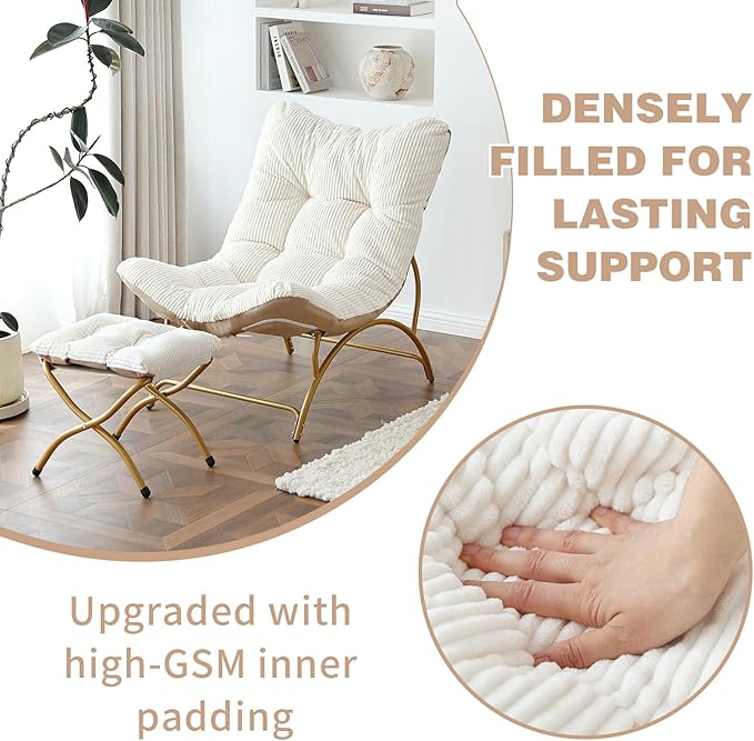 Welnow Accent Chair with Ottoman, Lounge Comfy Soft Leisure Metal Frame Reading - Image 6