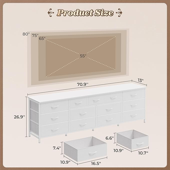 Huuger 70 Inch White Dresser for Bedroom, TV Stand for 65, 80 Inch TV, 13 - Image 3