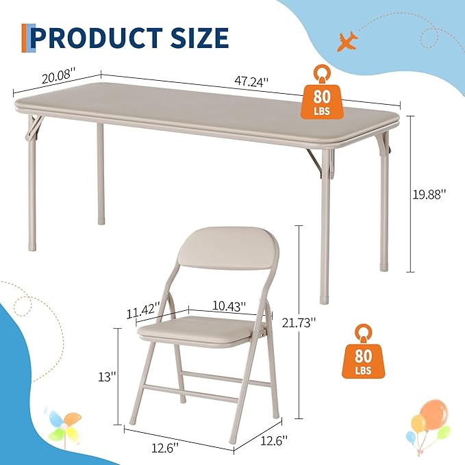 GarveeHome 5-Piece Kids Folding Table and Chairs Set, Toddlers Children's - Image 3