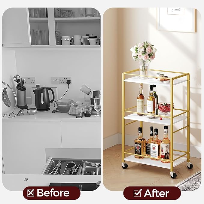 Bar Cart for The Home, 3-Tier Drink Cart on Wheels, Home Bar Serving Cart - Image 6