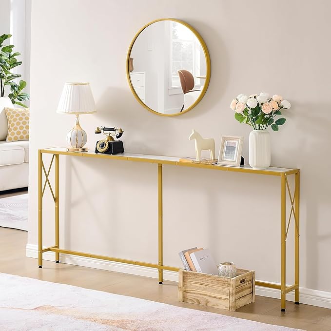 70" Gold Sofa Table, Console Table, Behind Couch Table, Entryway Table Skinny by Gewudraw