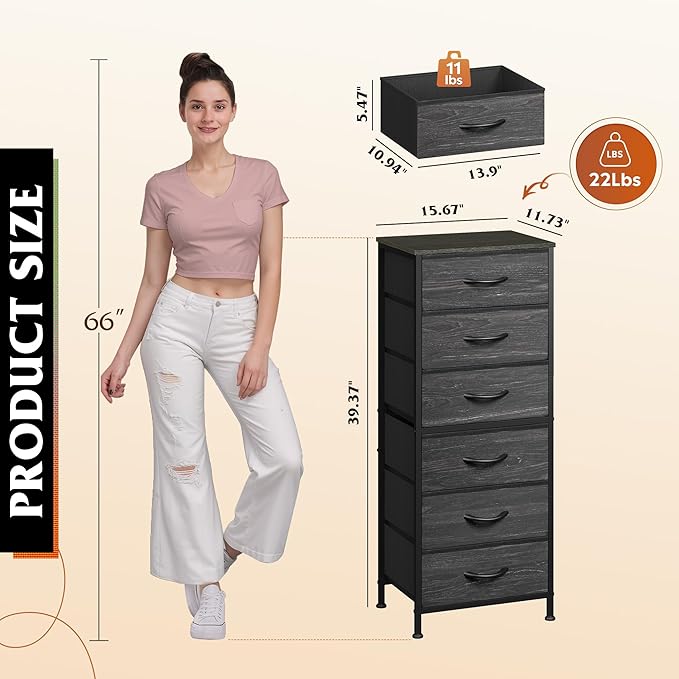 WLIVE Tall Dresser for Bedroom, 6 Drawer Dressers & Chests of Drawers, Fabric - Image 3