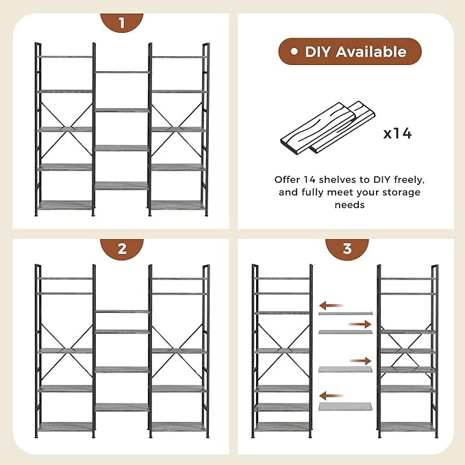 SUPERJARE Triple 5 Tier Bookshelf, Bookcase - Image 6