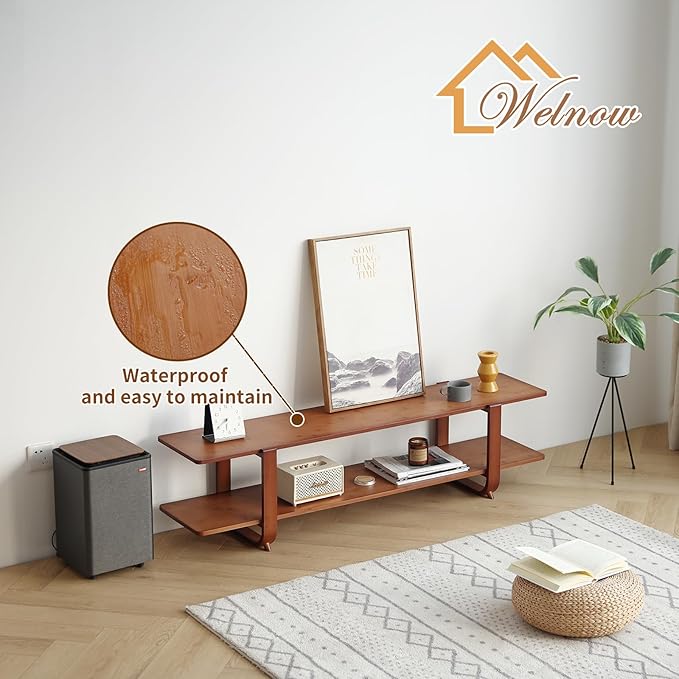 Welnow Bamboo TV Stand for Up to 65 Inch, Mid Century Modern Entertainment - Image 8