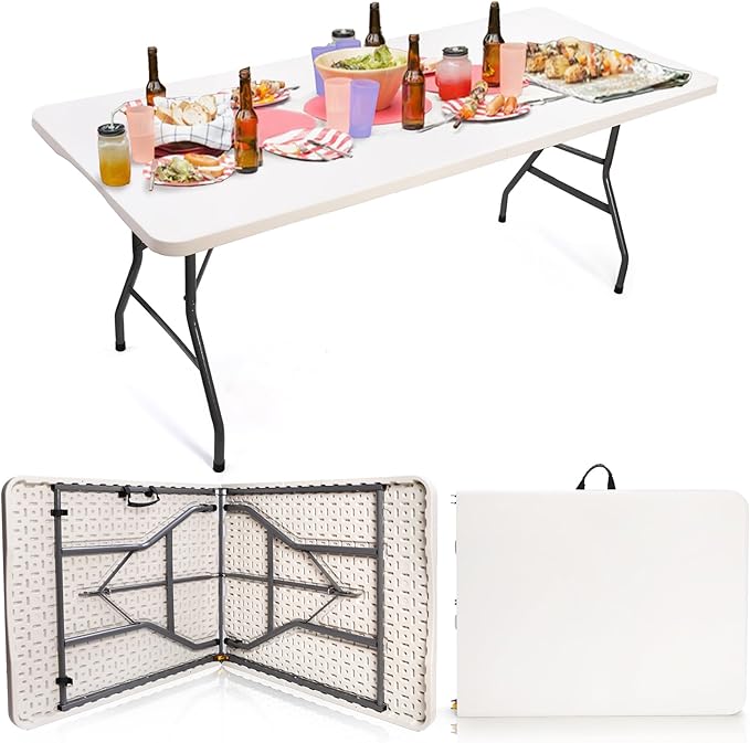 Goaste 6 Foot Folding Table, Portable Plastic Dining Table, Fold-in-Half Heavy - Image 8