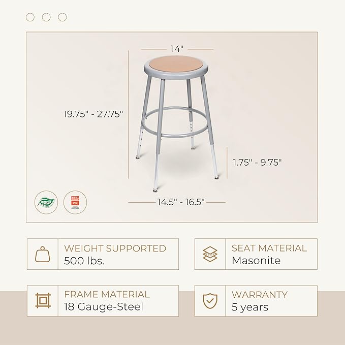 OEF Furnishings (2 Pack Height Adjustable Steel Stools - Image 3