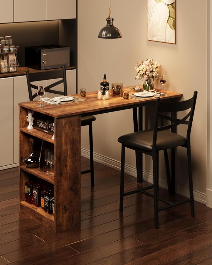 GAOMON 3 Piece Bar Table Set for 2, Bar Table and Chairs Set by GAOMON