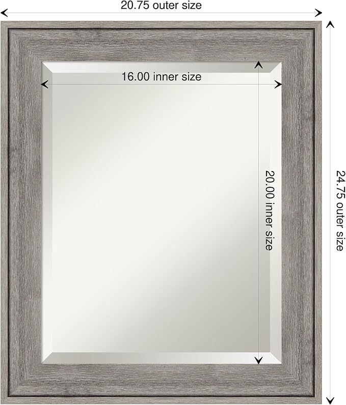 Amanti Art Grey Wall Mirror 25x21 Regis Barnwood Grey Rectangle Bathroom Mirror - Image 4