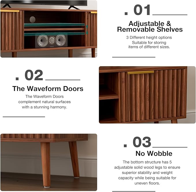 TV Stand for Living Room, Mid Century Modern Entertainment Center for 55/60/65 - Image 4