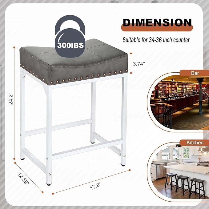 Bar Stools Set of 2, Counter Height Bar Stools - Image 3