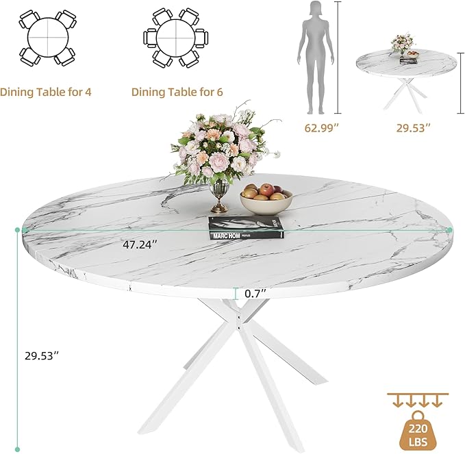 47.24" Round Dining Table for 4-6 Person, Round Kitchen Table - Image 2