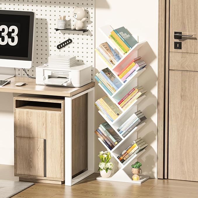 10 Tier Tree Book Shelf, Floor Standing Wood Bookshelf - Image 6