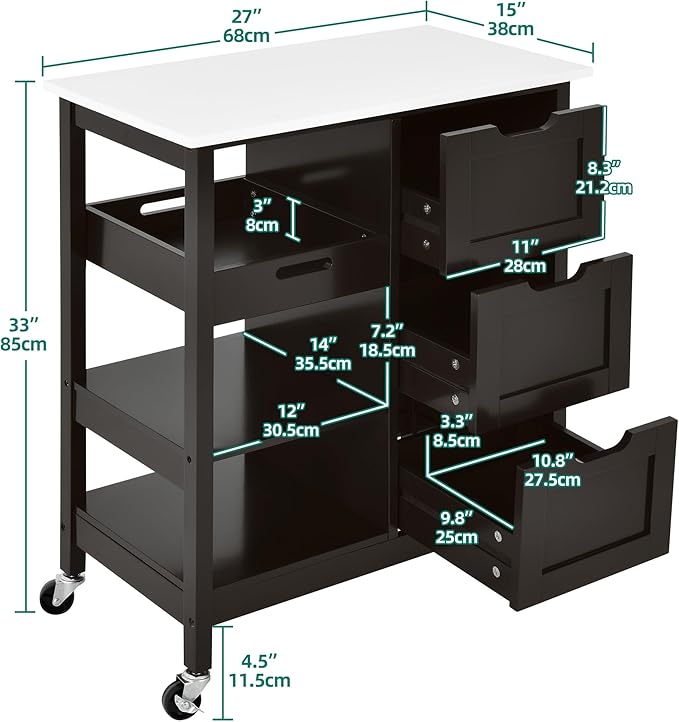 YITAHOME Small Solid Wood Top Kitchen Island Cart on Wheels - Image 4