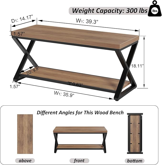 IBF Wood Bench Indoor, Industrial entryway Bench - Image 2