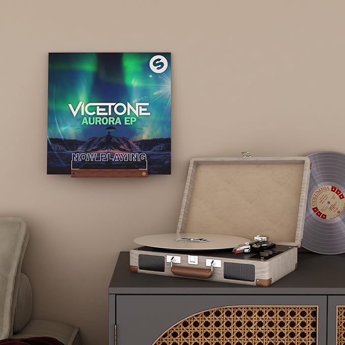 Now Playing Vinyl Record Stand Wall Mount, Light up Record Holder, Wooden - Image 4