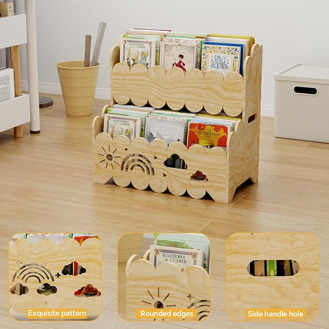 Wood 2-Tier kids bookshelf, Montessori Bookshelf, Suitable Kids Rooms, Nursery - Image 6