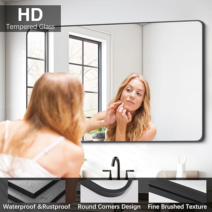FORBATH Black Bathroom Mirror, Rectangular Vanity Mirror 26" X 38" Wall Mounted - Image 4