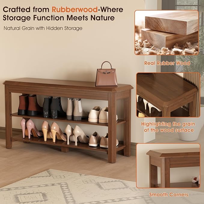 Shoe Rack for Front Door Entrance, Solid Wood Shoe Bench for Closet, Holds Up - Image 5