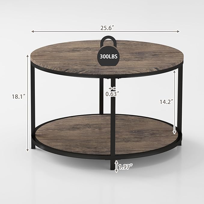 NSdirect Round Coffee Table, 25.6" Small Coffee Table - Image 2