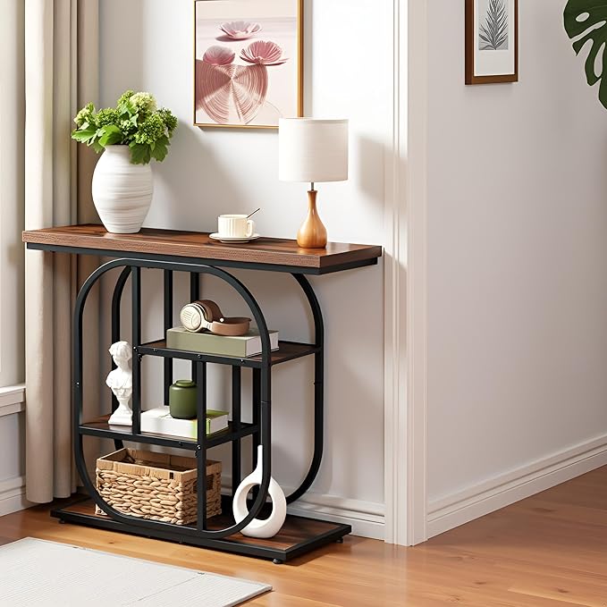 HOOBRO 43.3" Console Table, 4-Tier Sofa Table, Industrial Entryway Table - Image 5