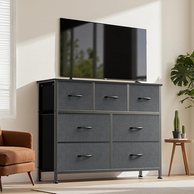 DUMOS TV Stand Dresser with 7 Fabric Drawers, Entertainment Center Cabinet - Image 7