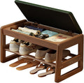 Small Shoe Bench with Leather Cushion, 2 Tiers Shoe Rack Bench with Flip-Top by AQIMUELE-Solidwoodfurniture