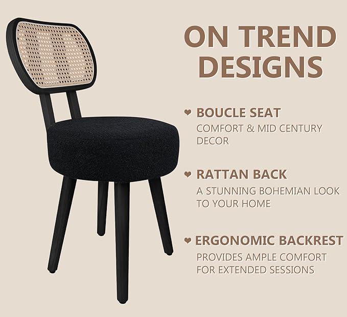 ZYBT Rattan Dining Chair, Boho Makeup Vanity Chair - Image 4