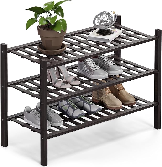 Haddockway 3 Tier Bamboo Shoe Rack Storage Organizer, Small Space 27"x11"x20" by Haddockway