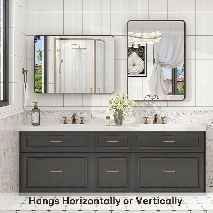 24x32 Inch Bronze Framed Bathroom Mirror, Brushed Bronze Metal Vanity Mirror - Image 5