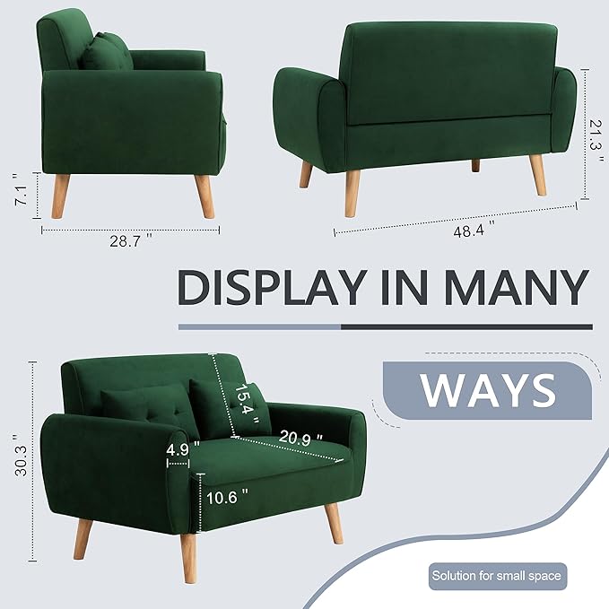 Shintenchi Small Modern Loveseat Couch Sofa, Mid Century Fabric Upholstered - Image 2