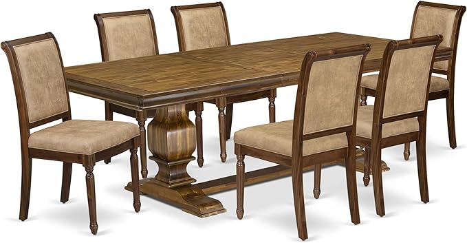 LKCY7-AWA-28 7-Piece Kitchen Table Set Consists of a Dining Table and 6 Beige - Image 2