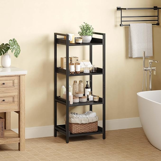 Rolanstar Bookshelf, 4-Tier Storage Rack, Narrow Corner Bookshelf, Display - Image 6