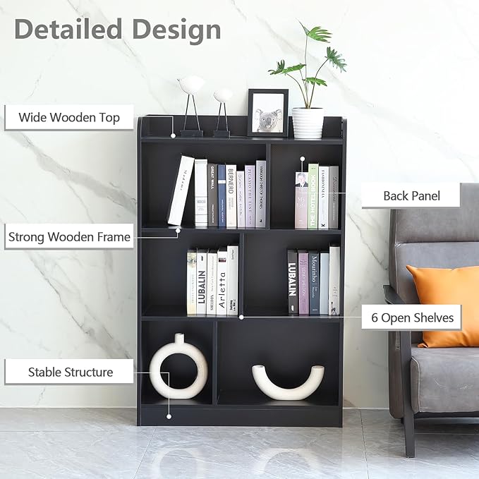 Book Shelf with Back Panel Stability 6 Cube Bookcase Multifunctional Cube - Image 4