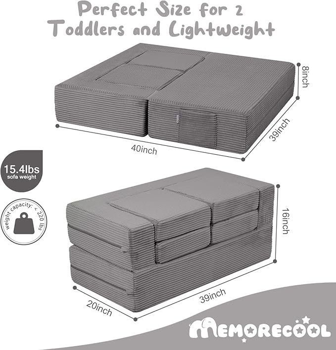 MeMoreCool Modular Kids Couch, Corduroy Play Toddler Couch - Image 2