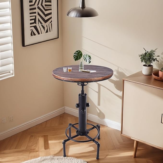 Industrial Tall Bistro Table 32.3-36.2", Adjustable Swivel Pub Table, Kitchen - Image 4