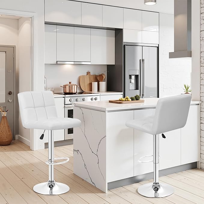 BestOffice Bar Stools Set of 2, Adjustable PU Leather Swivel Barstools - Image 2