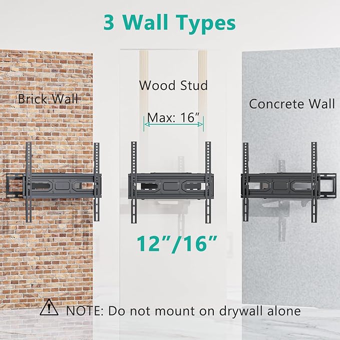 WALI Full Motion TV Wall Mount for Most 32-70 inch Flat Curved TVs, Swivel - Image 6