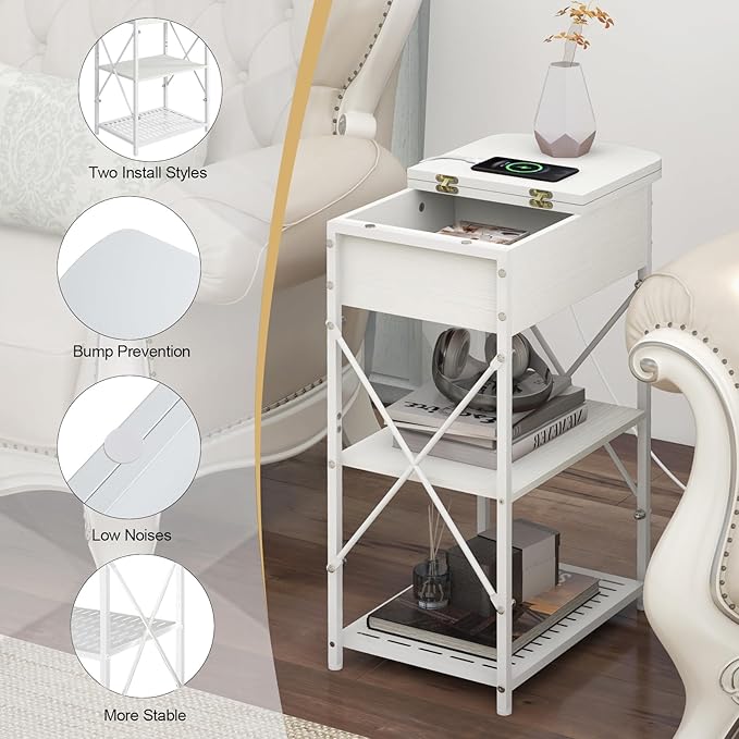 Narrow Side Table with Charging Station, End Table with 3 USB Ports and 2 AC - Image 5