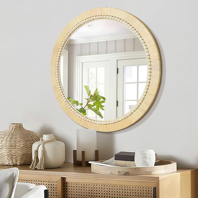 ULIKE Round Rattan Mirror, Bathroom 24 Inch Rustic Farmhouse Wall Decor - Image 6