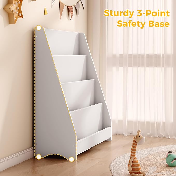 Tatub 4 Tier Kids Wooden Bookshelf, Toddler Sling Bookcase Montessori Bookshelf - Image 4