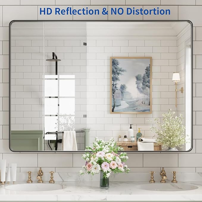 WEER Black Bathroom Mirror for Wall, 48X40 Inch Matte Black Mirror, Rectangular - Image 2
