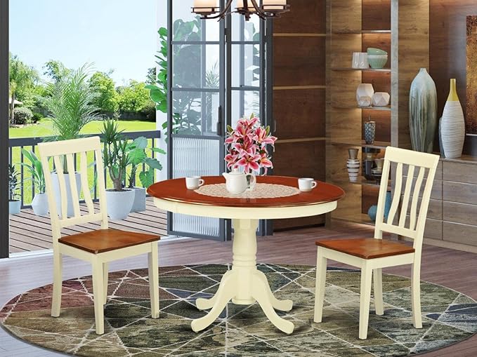 East West Furniture HLAN3-BMK-W 3 Piece Kitchen Table & Chairs Set Contains a - Image 7
