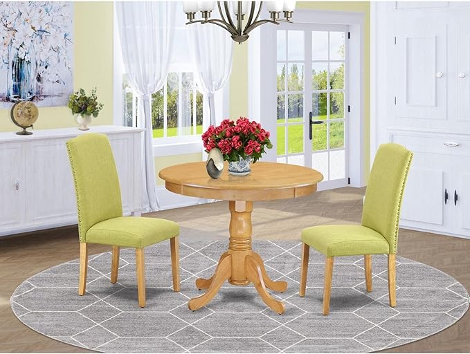 East West Furniture ANEN3-OAK-07 3 Piece Dining Room Furniture Set Contains a - Image 6
