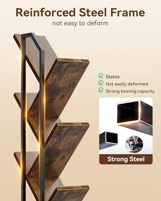 Casaottima 6-Tier Tree Bookshelf — Narrow Floor Standing Bookcase, Tall Steel & - Image 5